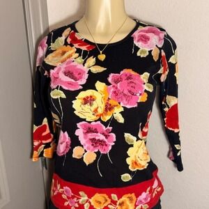 SML Design Black with floral print top and sequins